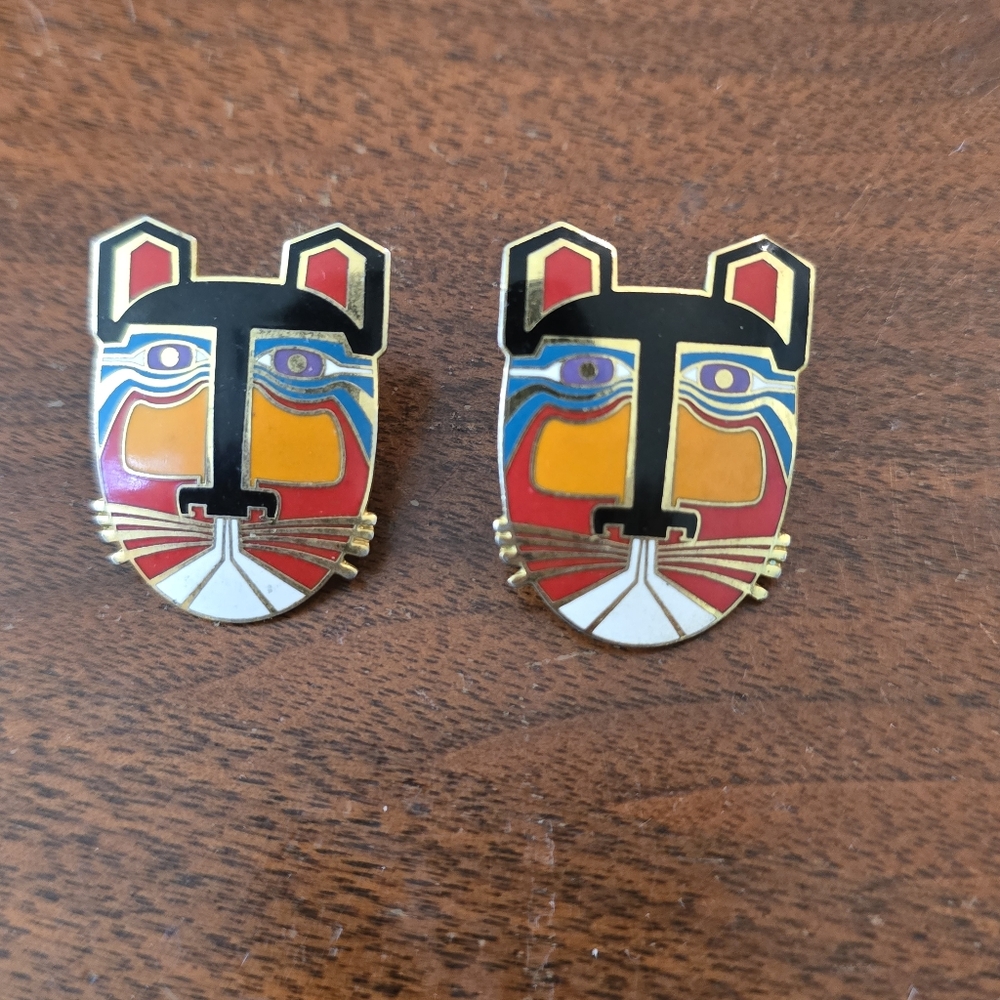 LAUREL BURCH Earrings MIIKIO Tiger Cat Colorful